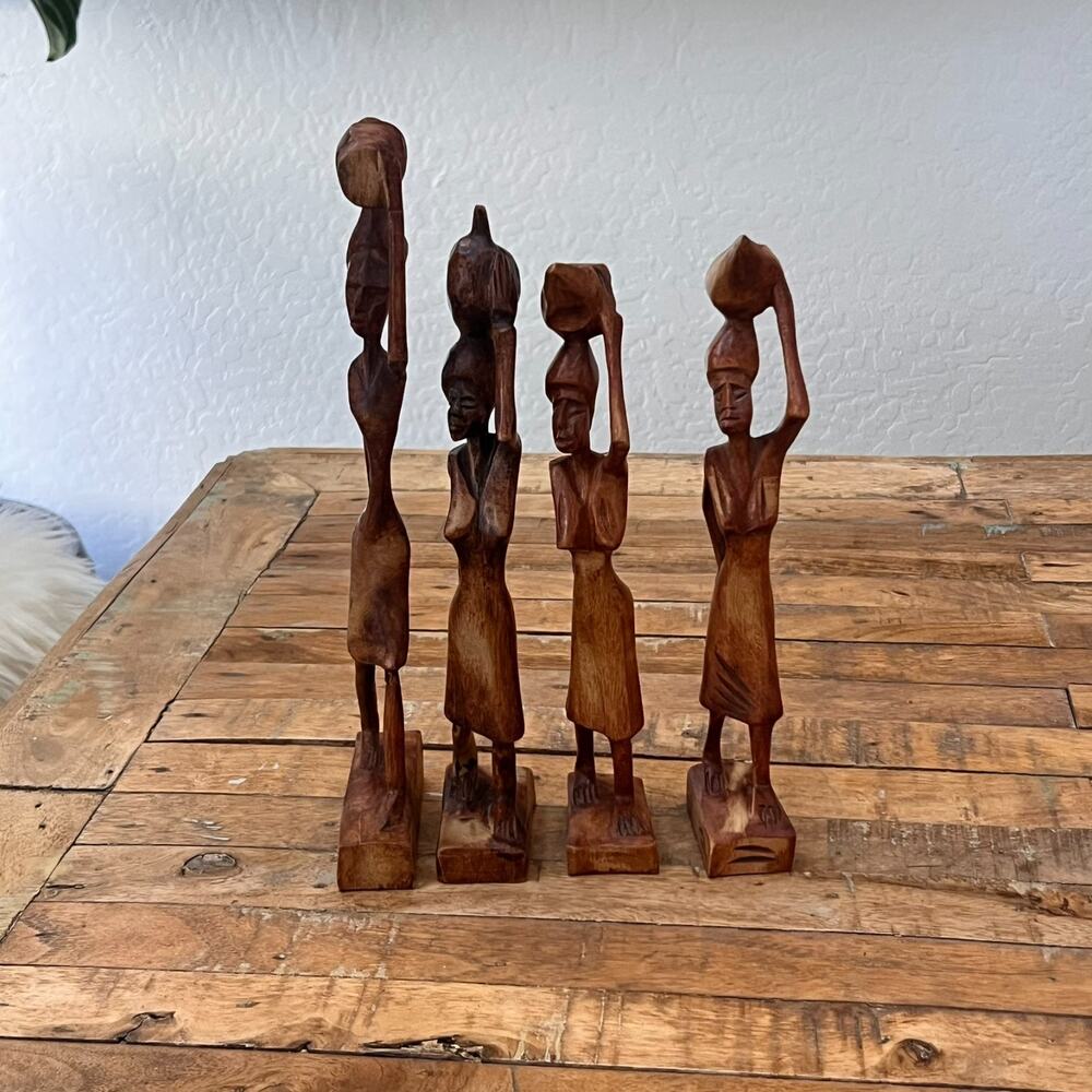 Vtg Hand Carved Wood Primitive African Figurine Lot Woman
